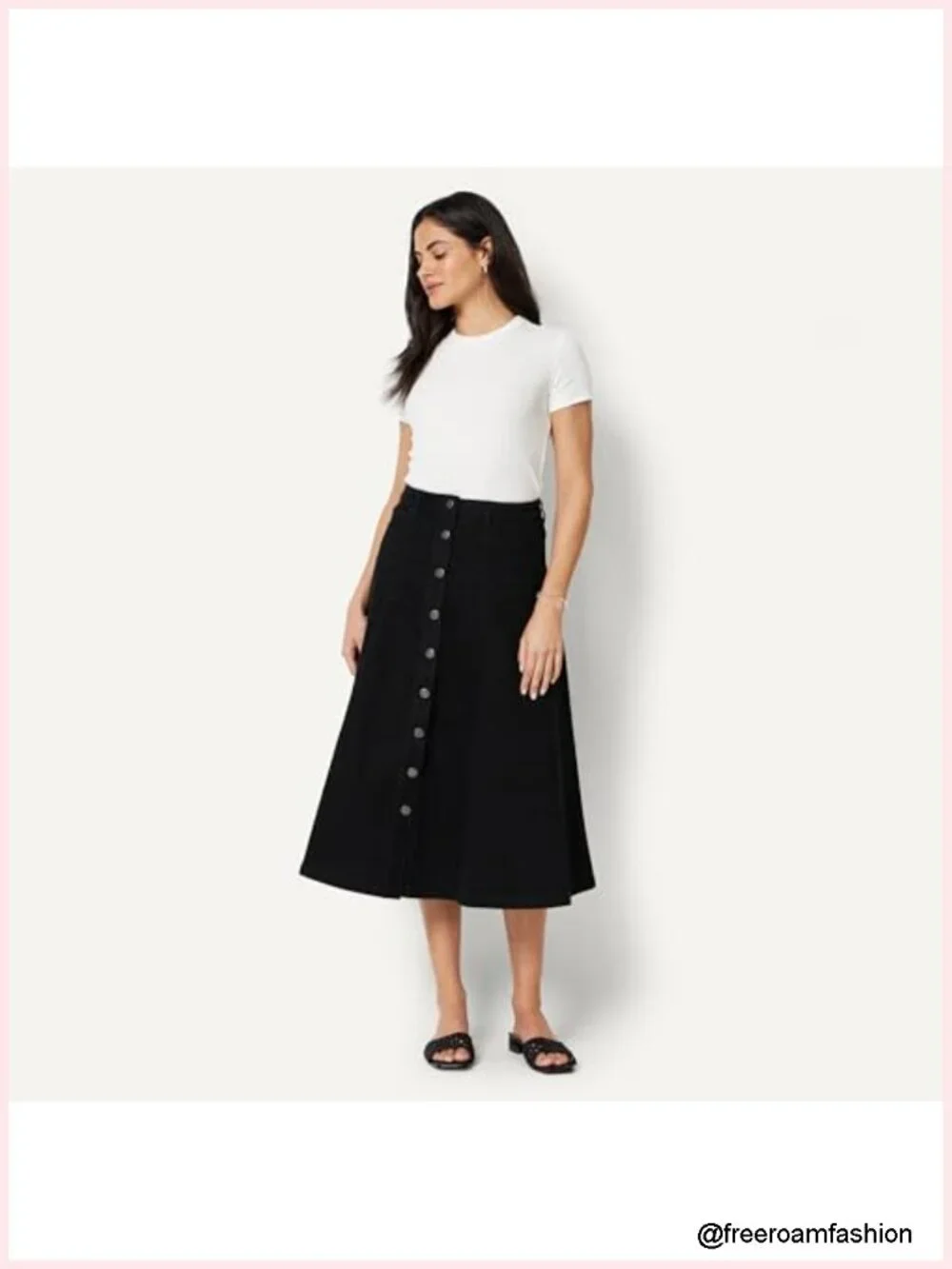 A-Line High-Rise Denim Button-Down Midi Skirt